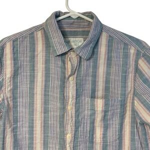 American Eagle Mens Medium Striped Short Sleeve Button Up Casual Shirt